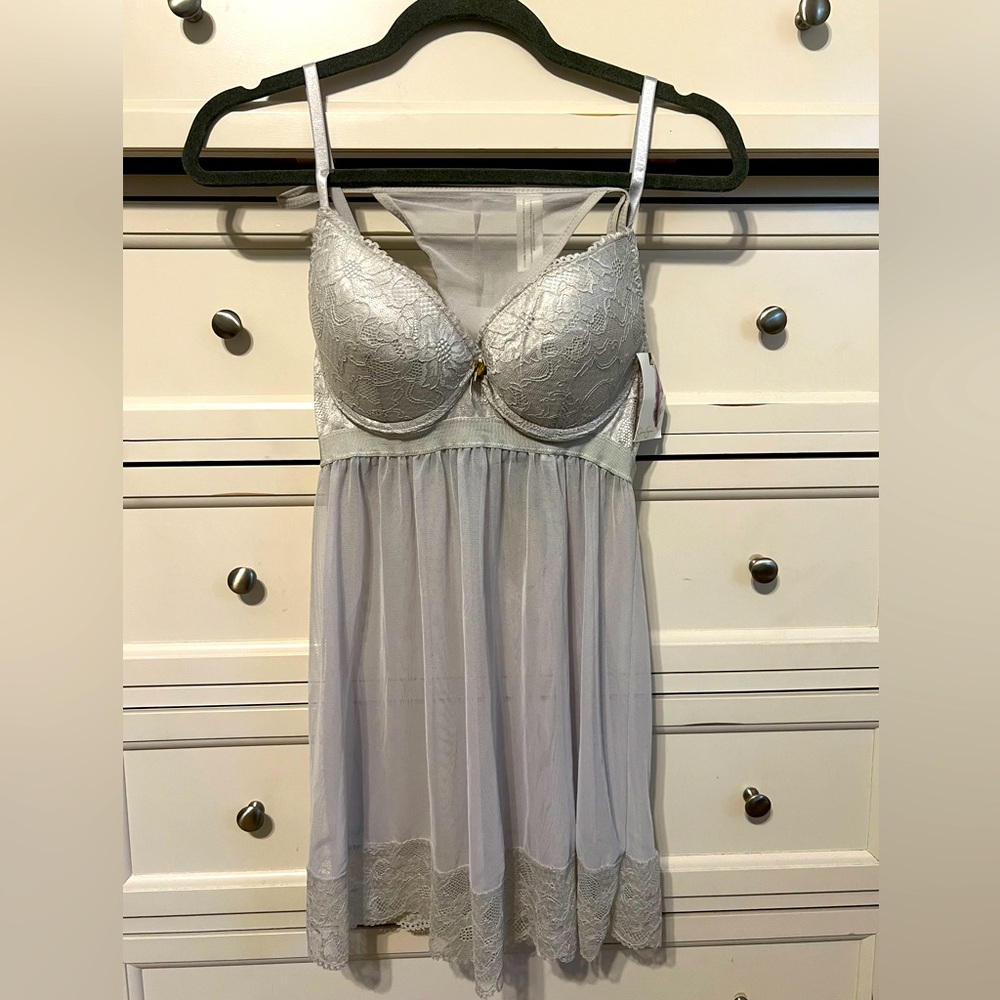 Jessica Simpson lace babydoll nighty with built in bra and matching thongs.